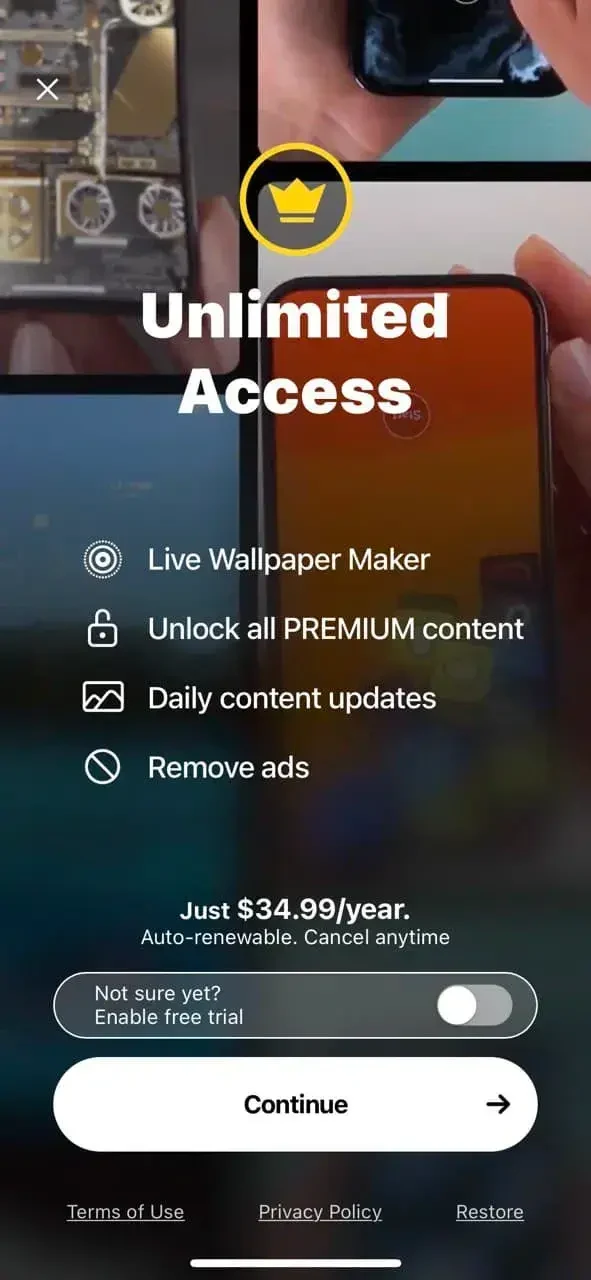Live Wallpaper Maker 4K paywall screen