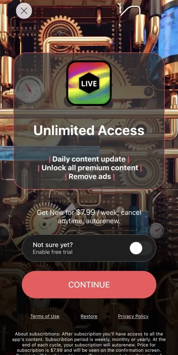 Live Wallpapers paywall screen