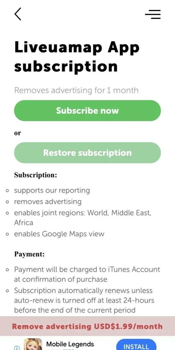 Liveuamap paywall screen