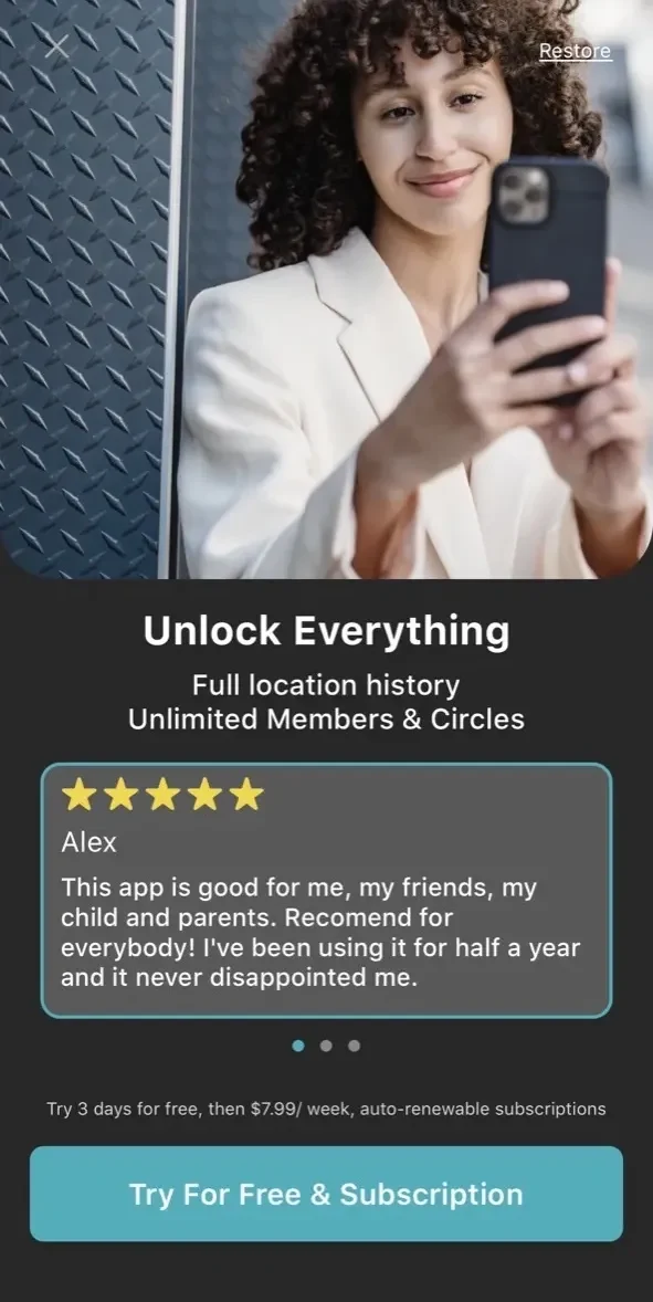 Location Tracker Family Friend paywall screen