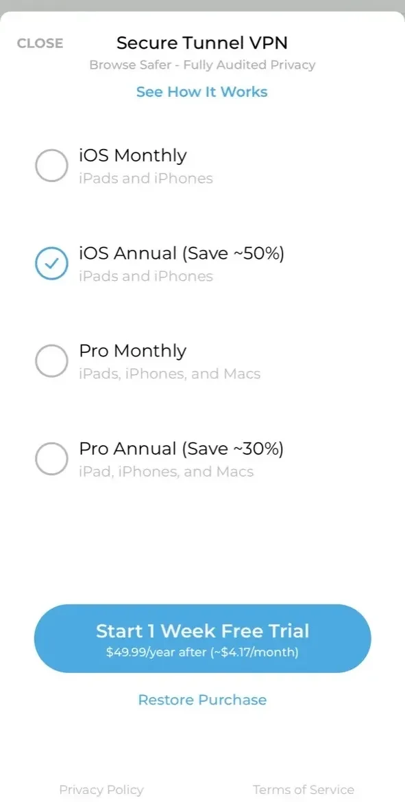 Lockdown Privacy paywall screen