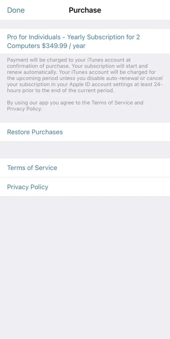LogMeIn paywall screen