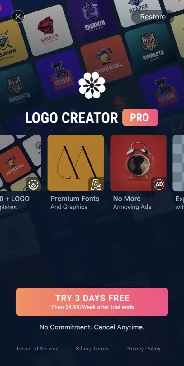 Logo Creator paywall screen