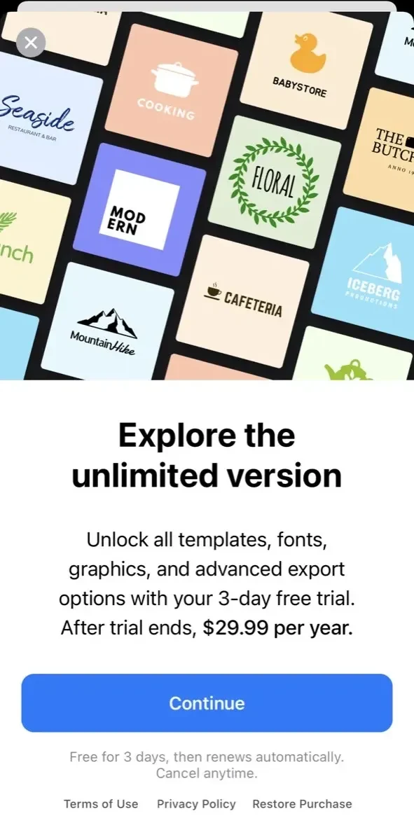 Logo Maker paywall screen