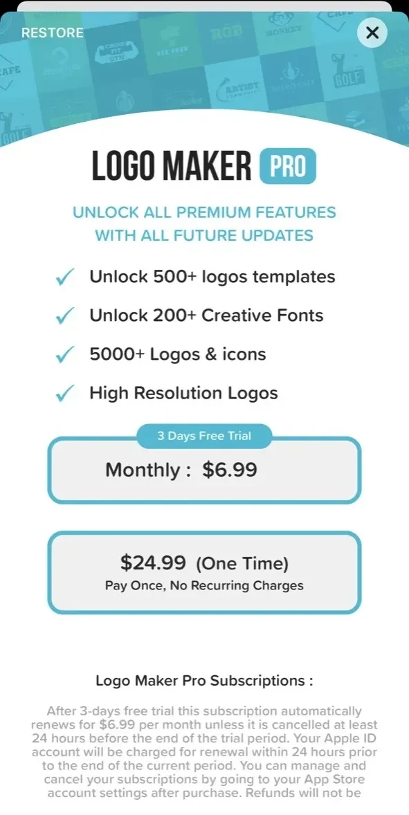 Logo Maker paywall screen