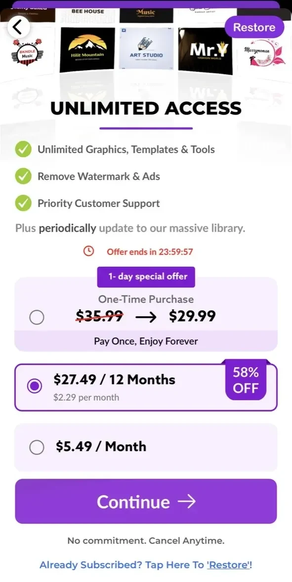 Logo Maker paywall screen
