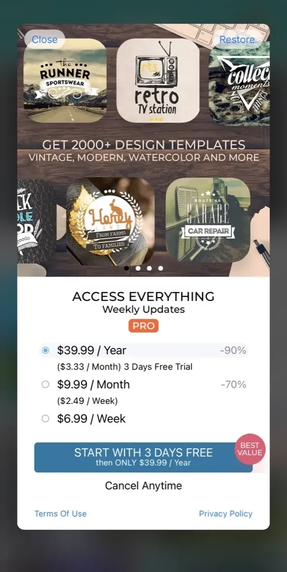 Logo Maker paywall screen