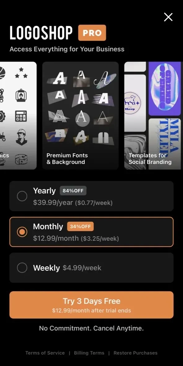 Logo Maker Shop paywall screen