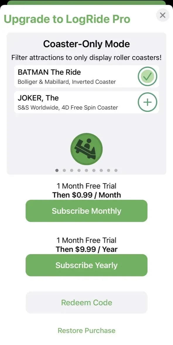 LogRide paywall screen