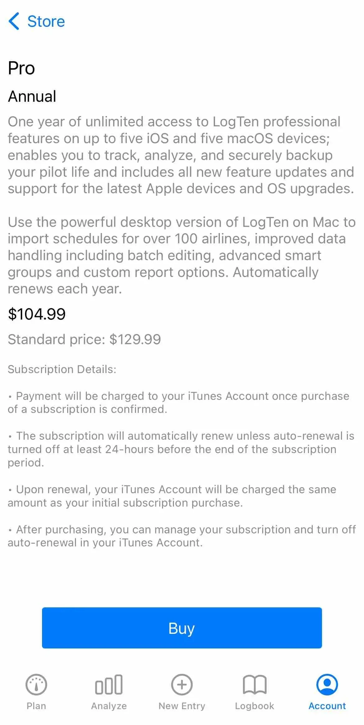 LogTen Pilot Logbook paywall screen