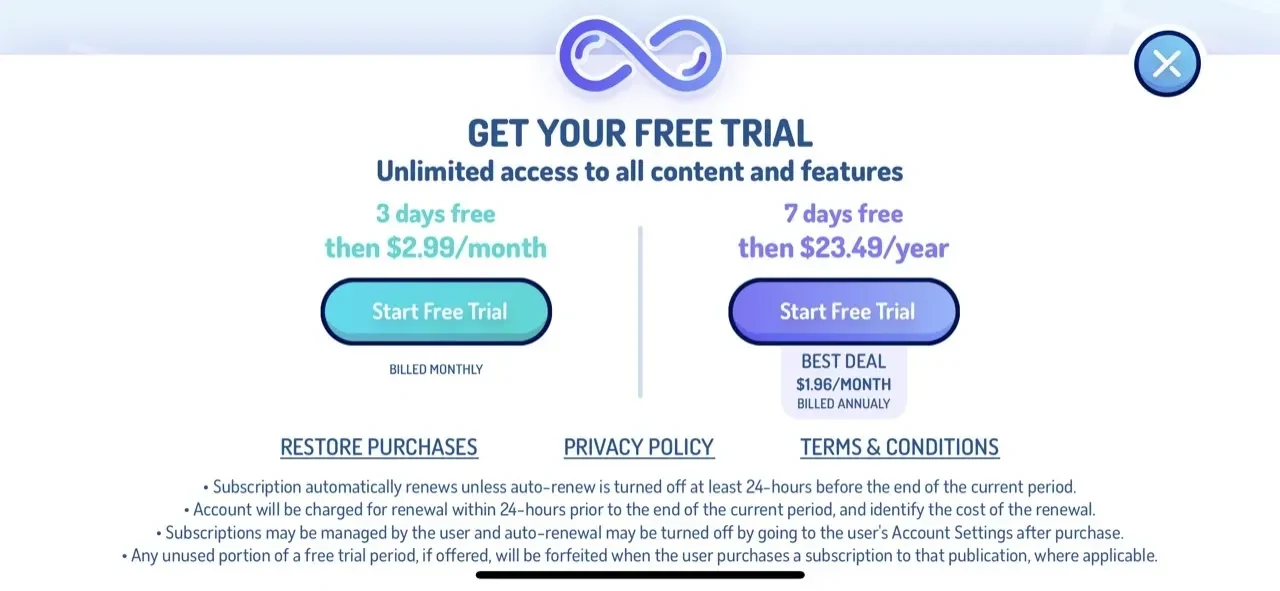 LooLoo Kids paywall screen