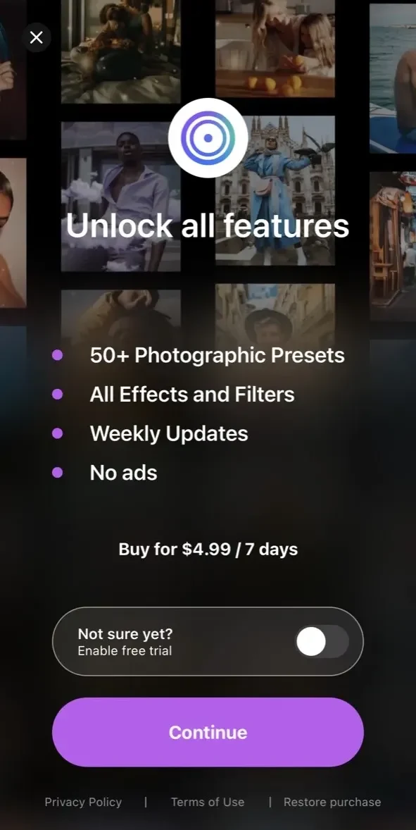 Loopsie paywall screen