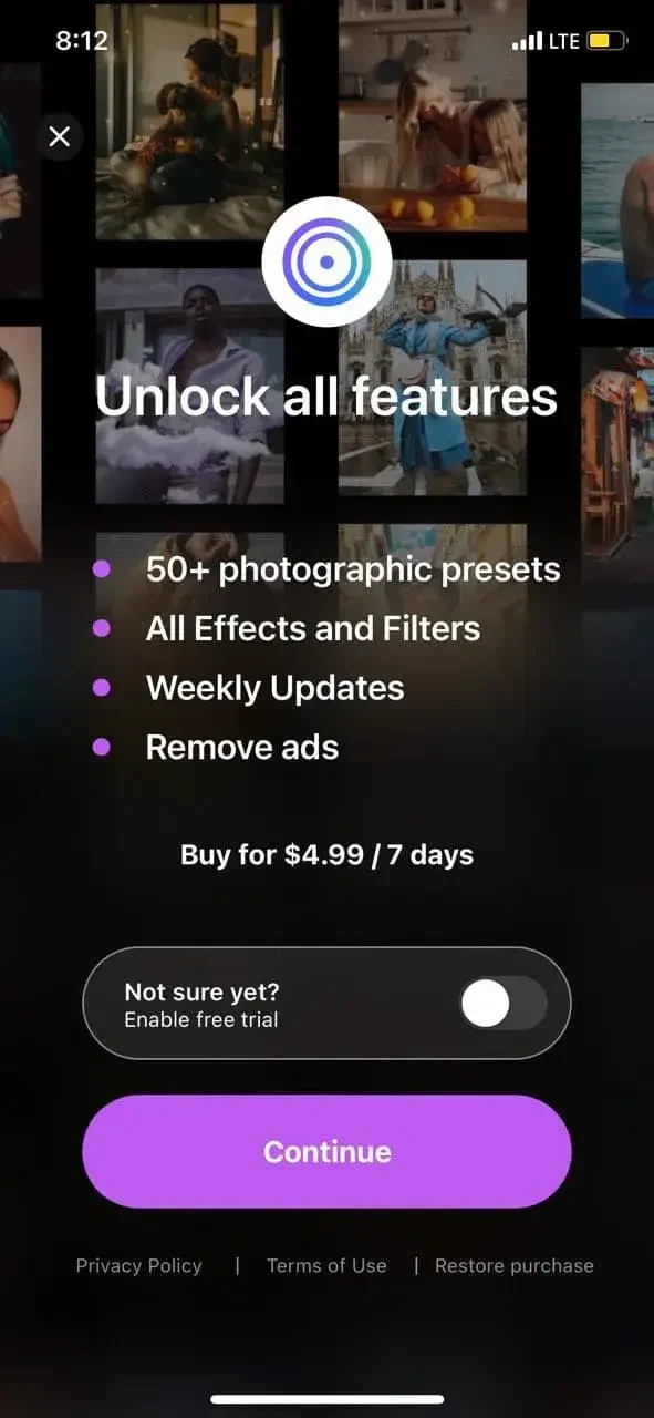 Loopsie paywall screen
