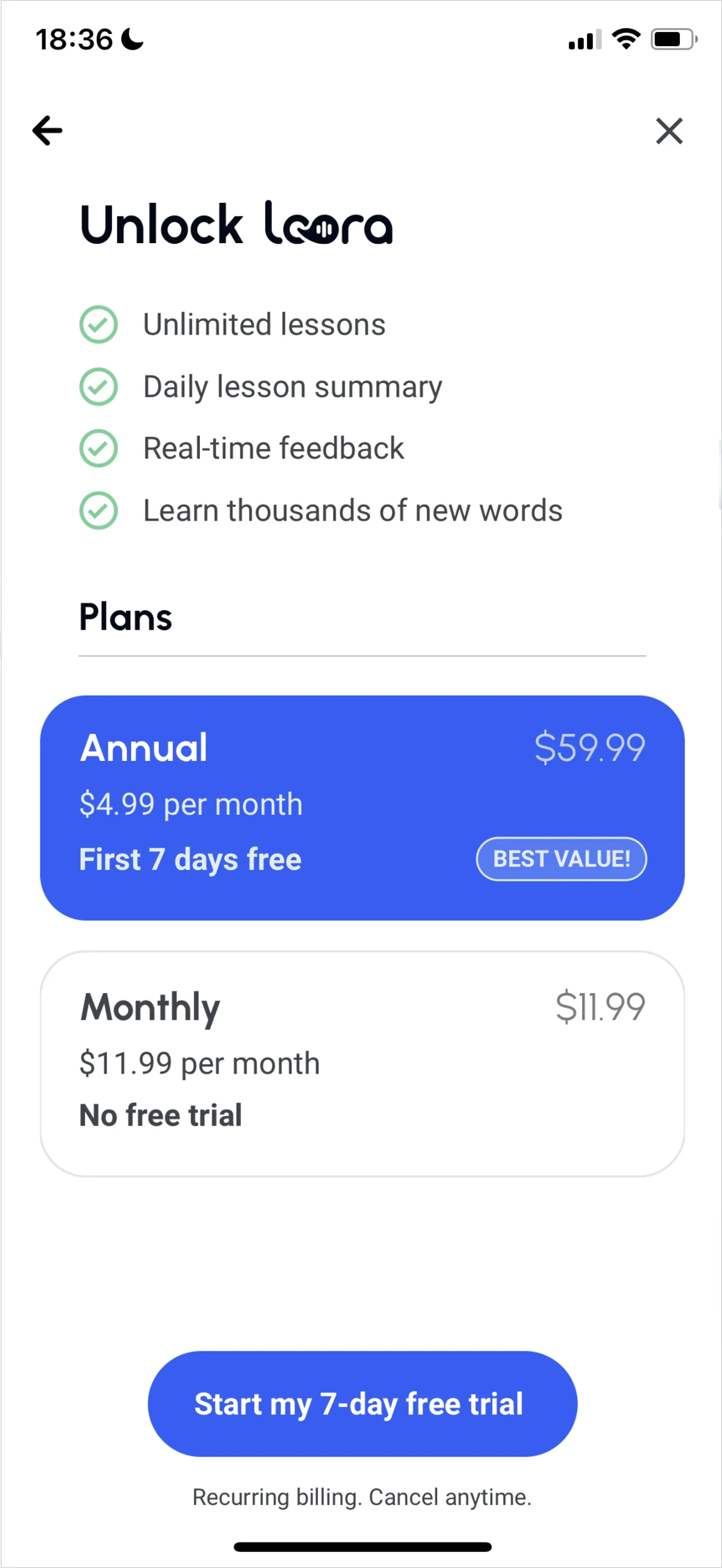 Loora AI paywall screen