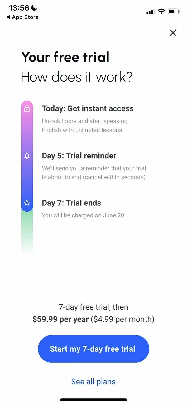 Loora AI paywall screen