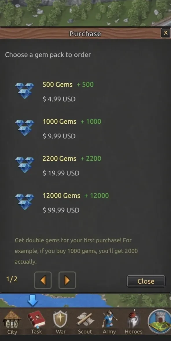 Lords of Kingdoms paywall screen