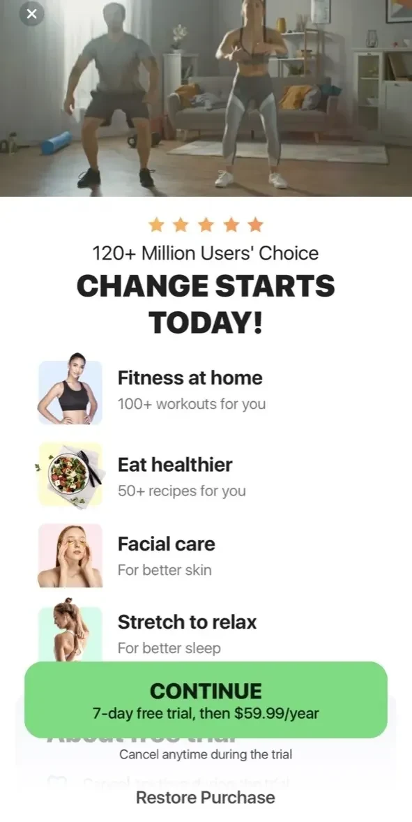 Lose Weight at Home in paywall screen