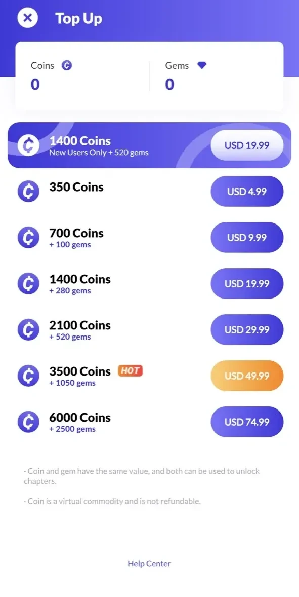 LoversNovel paywall screen