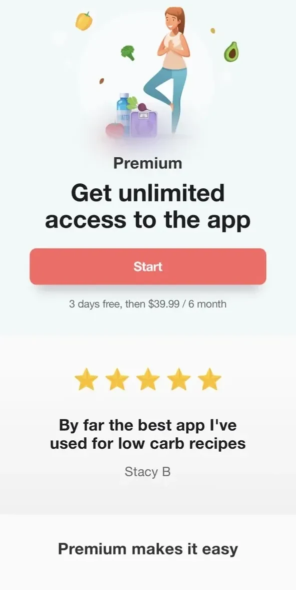 Low Carb Tracker paywall screen