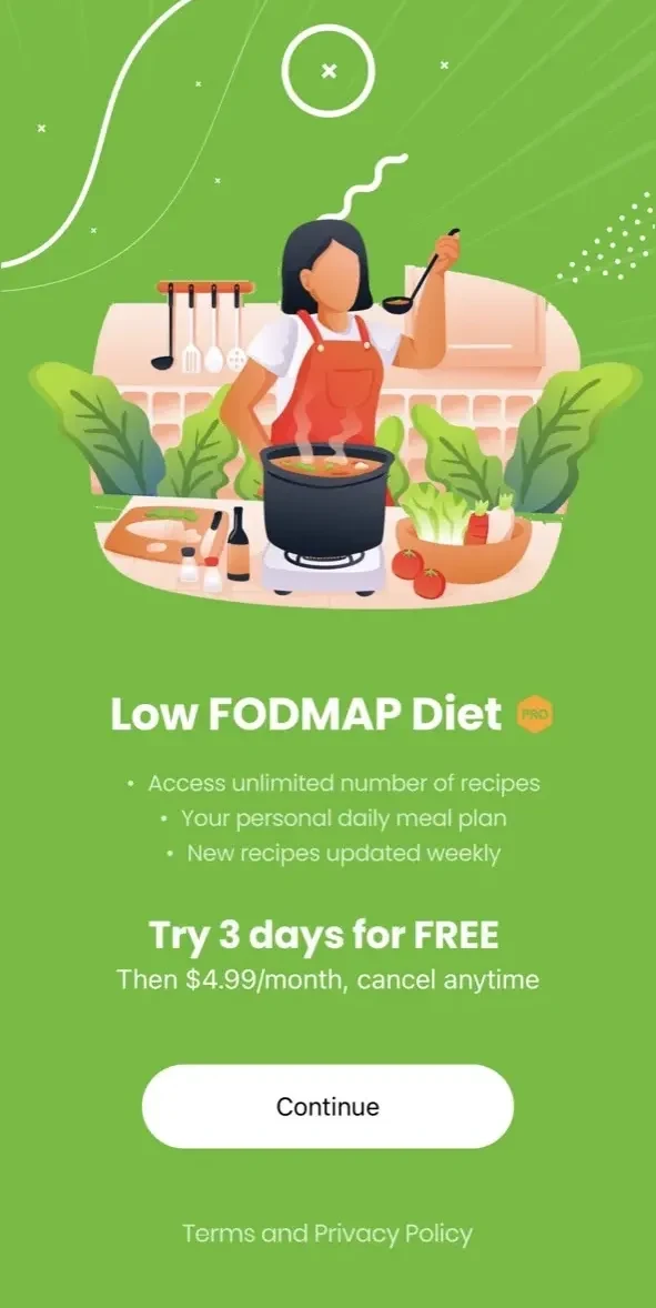 Low FODMAP Diet paywall screen
