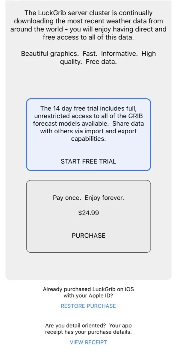 LuckGrib paywall screen