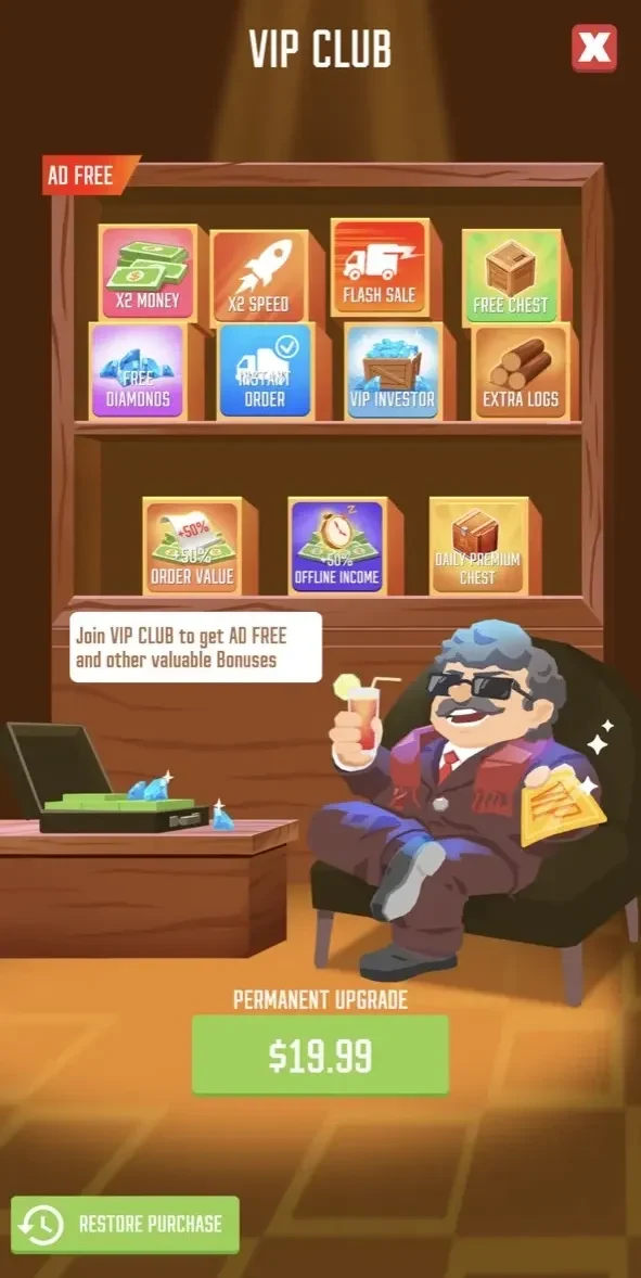 Idle Lumber Empire paywall screen