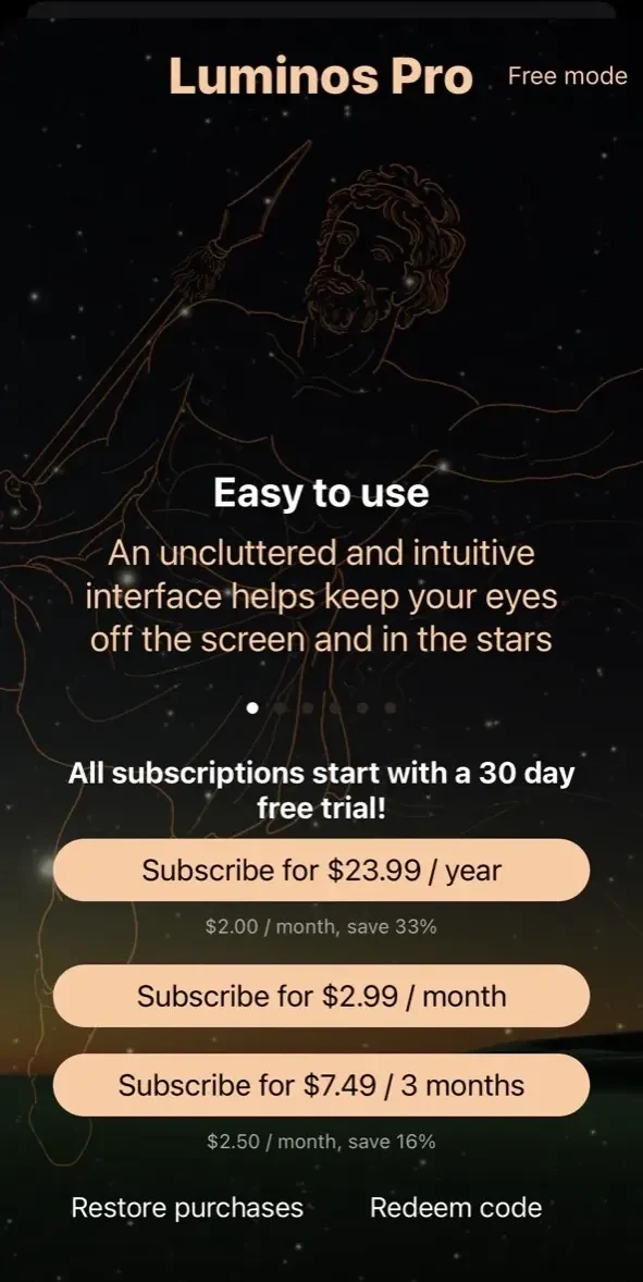 Luminos Pro paywall screen