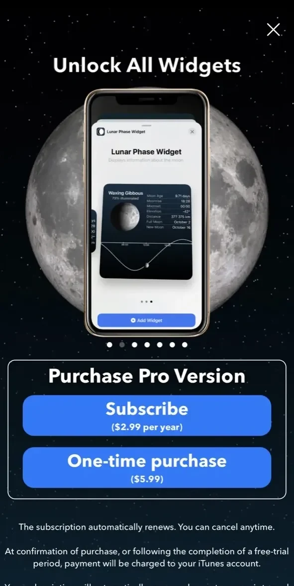 Lunar Phase Widget paywall screen
