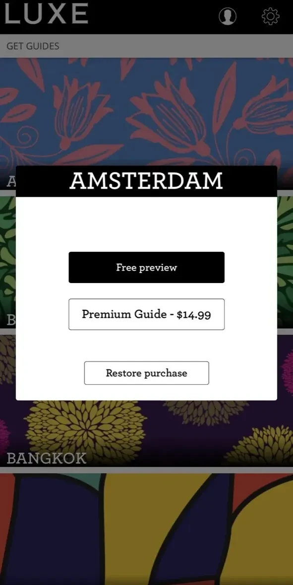 LUXE City Guides paywall screen