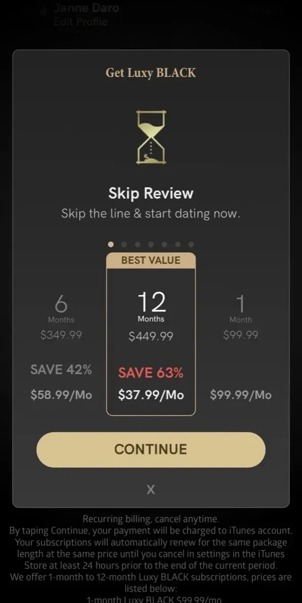 Luxy paywall screen