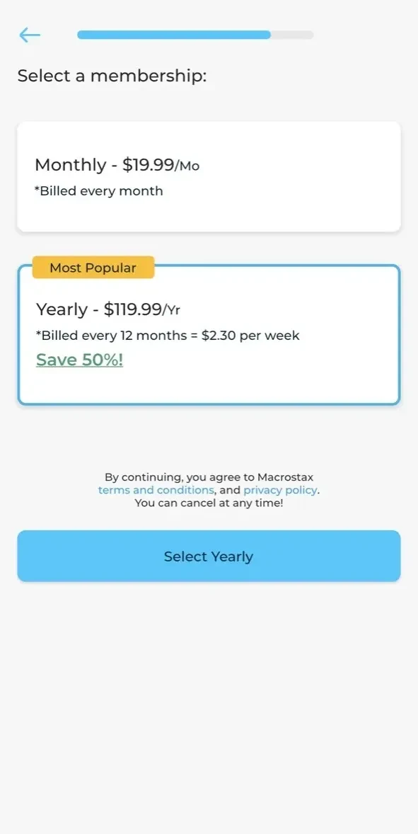 Macrostax paywall screen