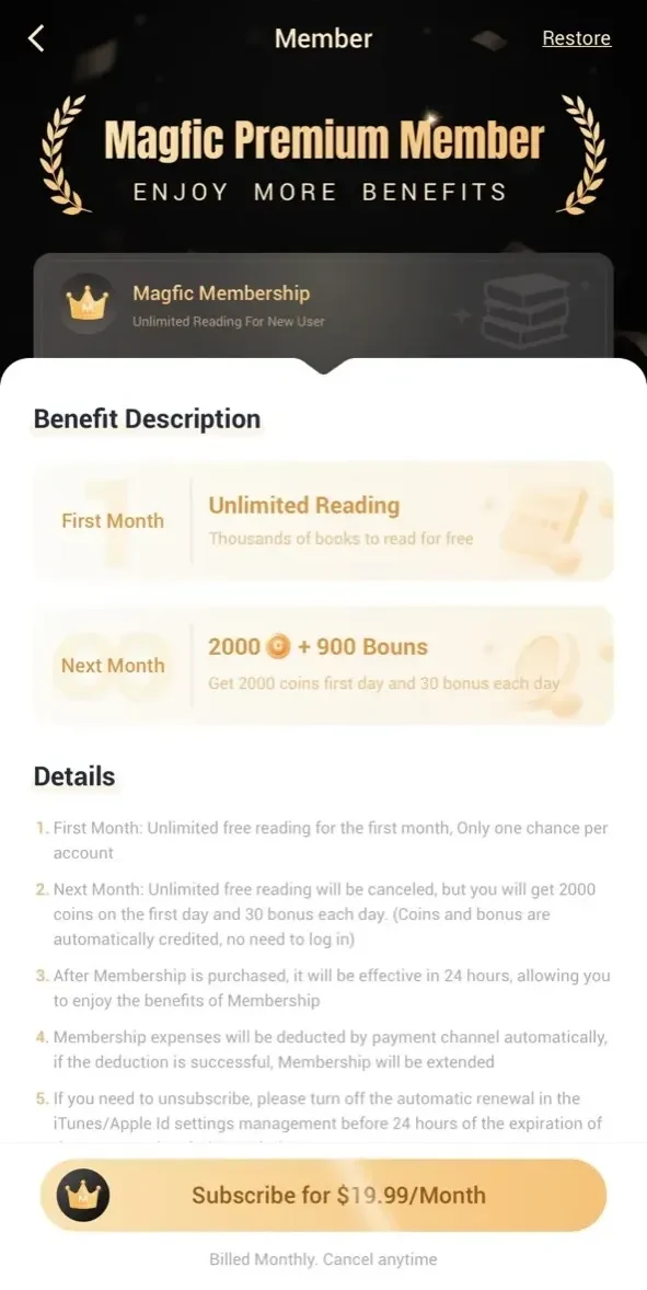 Magfic paywall screen