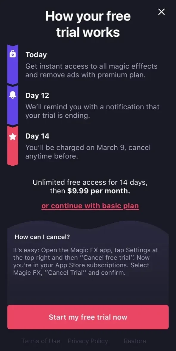 Magic FX paywall screen