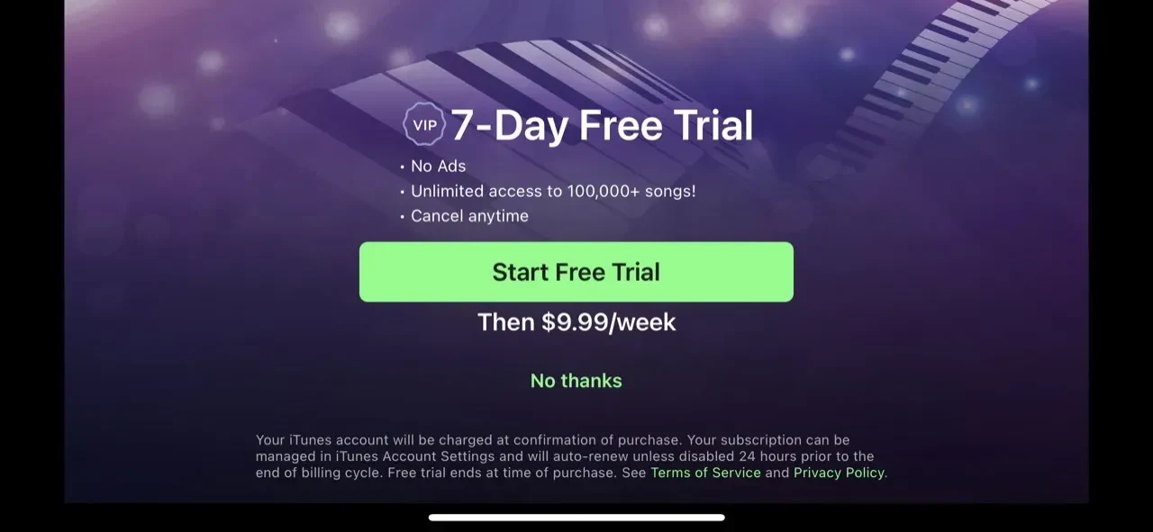Magic Piano paywall screen