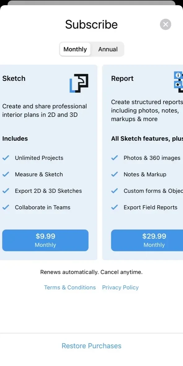 magicplan paywall screen