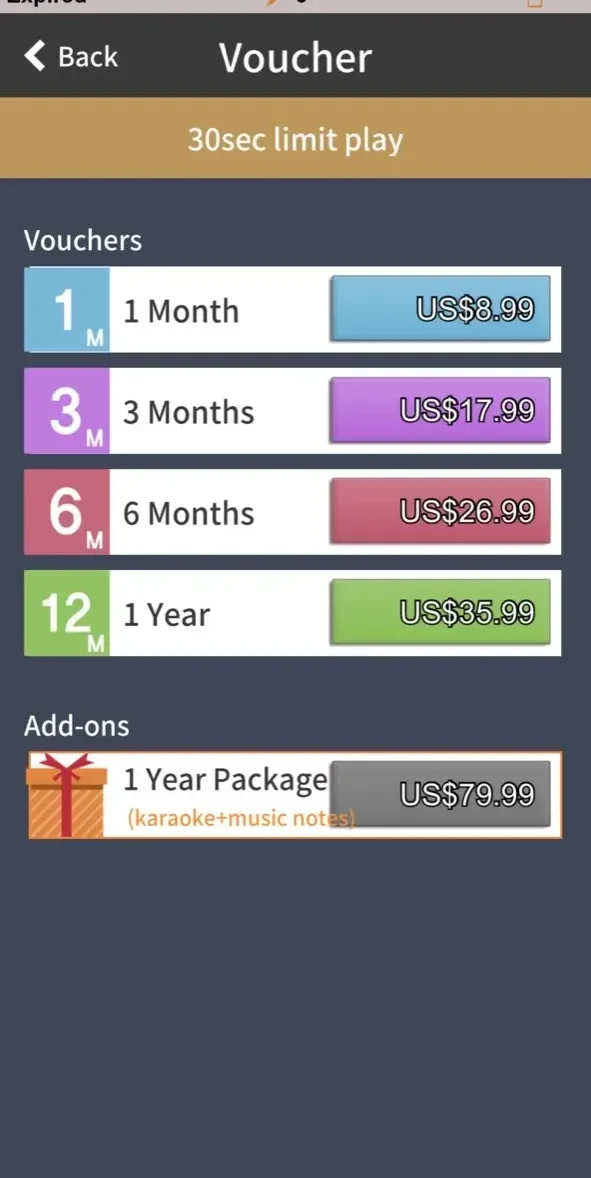 Magicsing Karaoke paywall screen