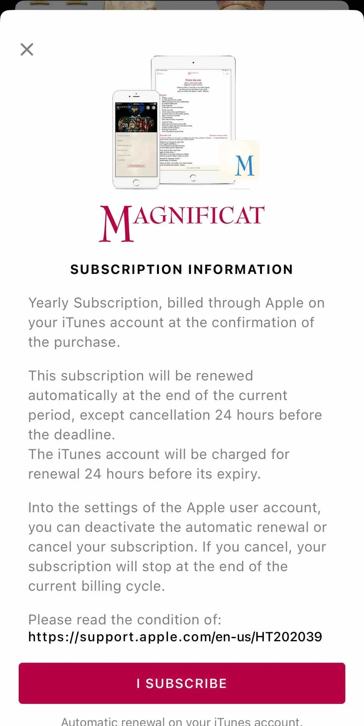 Magnificat English Editions paywall screen