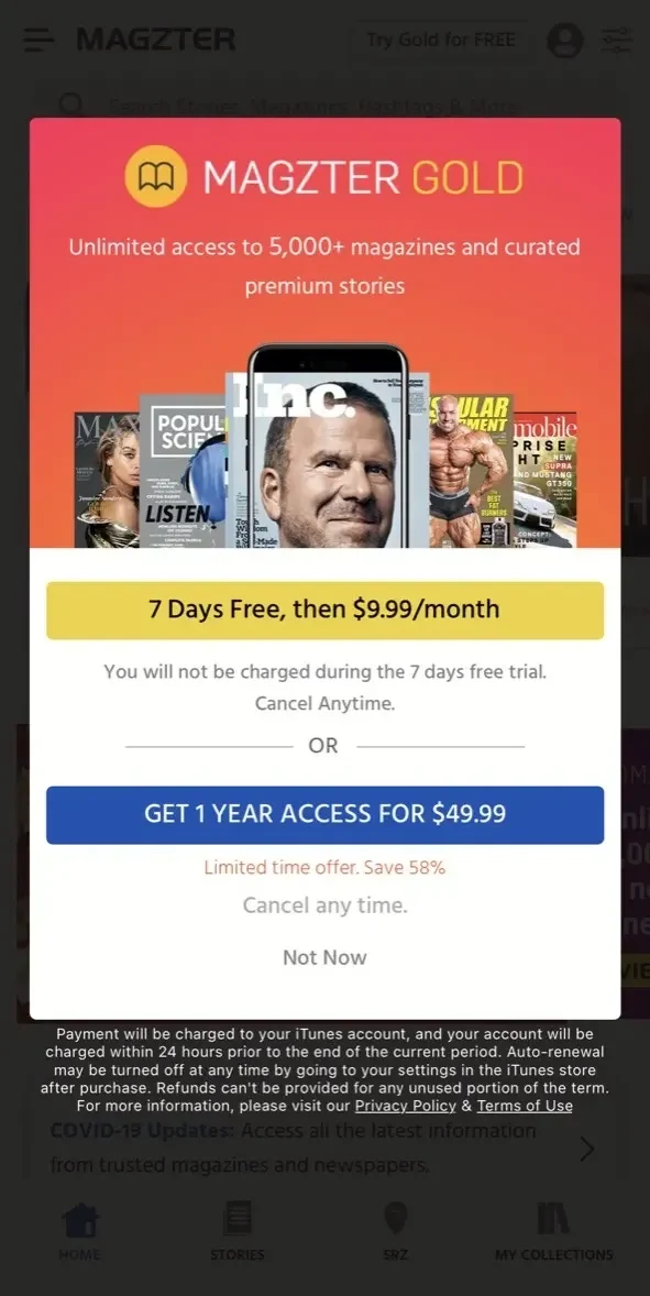 Magzter paywall screen