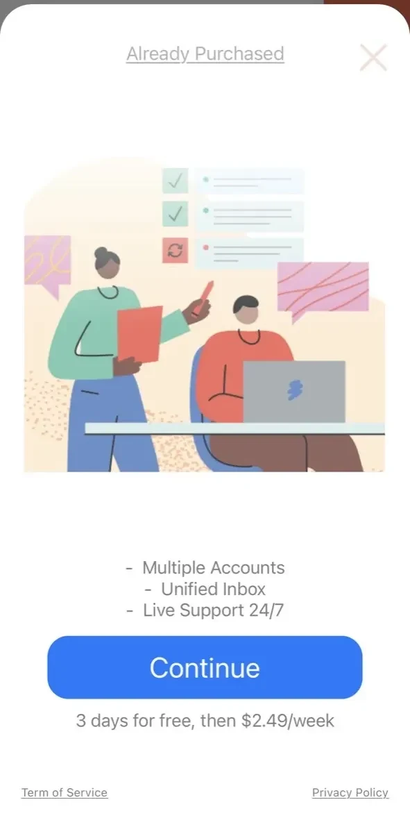 Mail App paywall screen