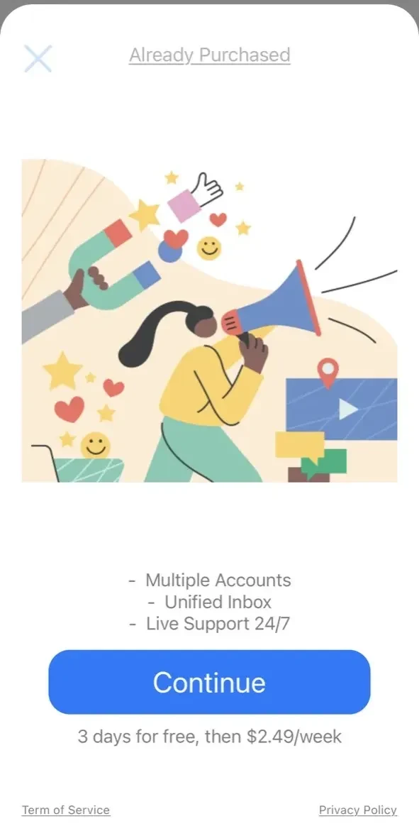 Mail App paywall screen