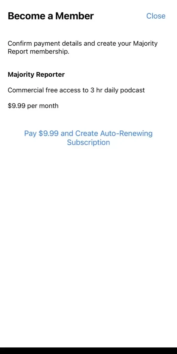 Majority Report paywall screen