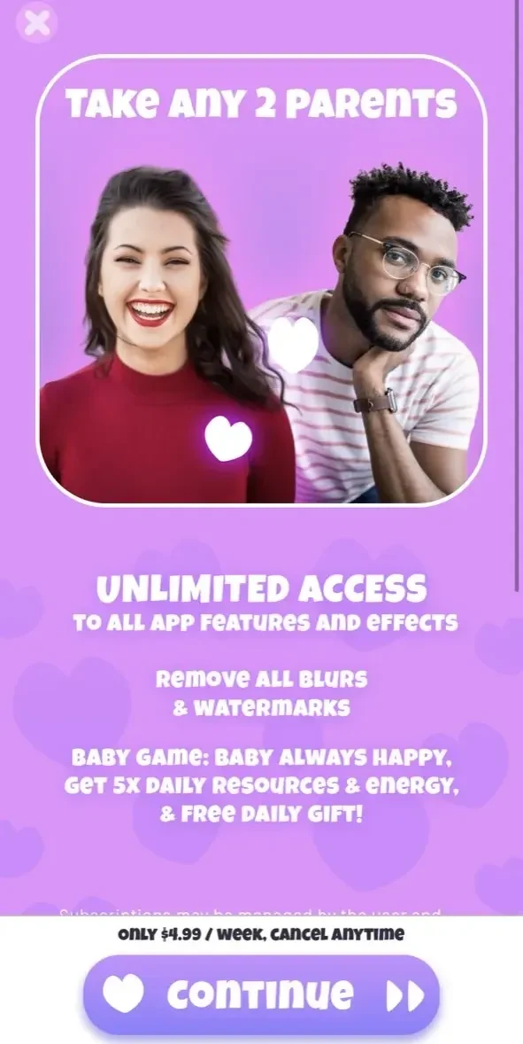 Make A Baby AI Future paywall screen