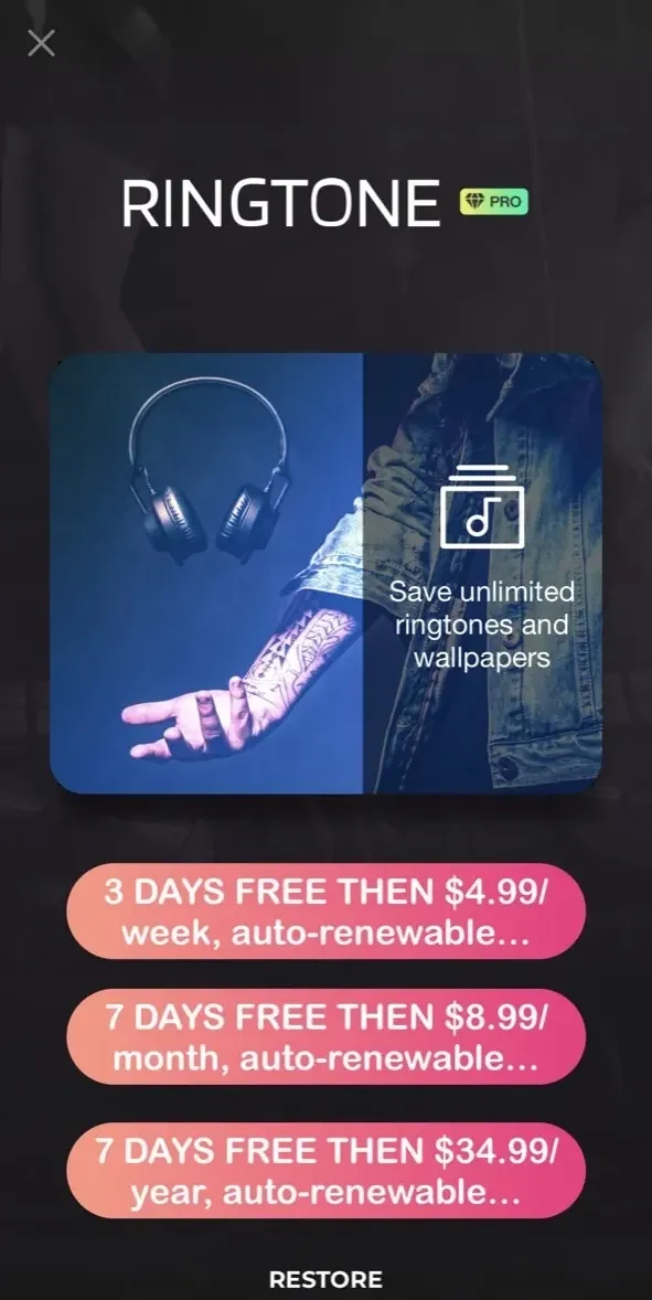 Make Ringtones paywall screen