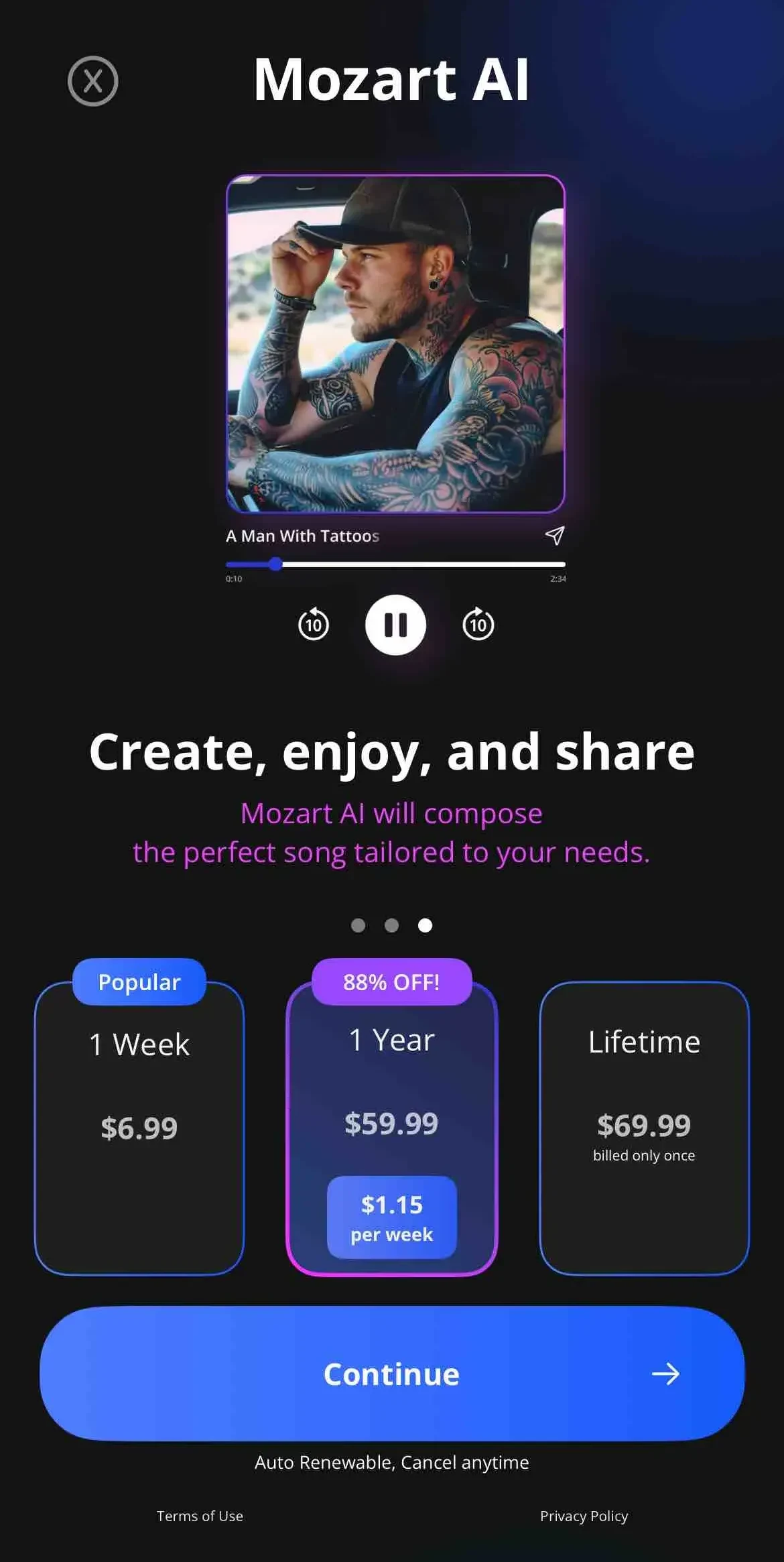 AI Song Generator paywall screen