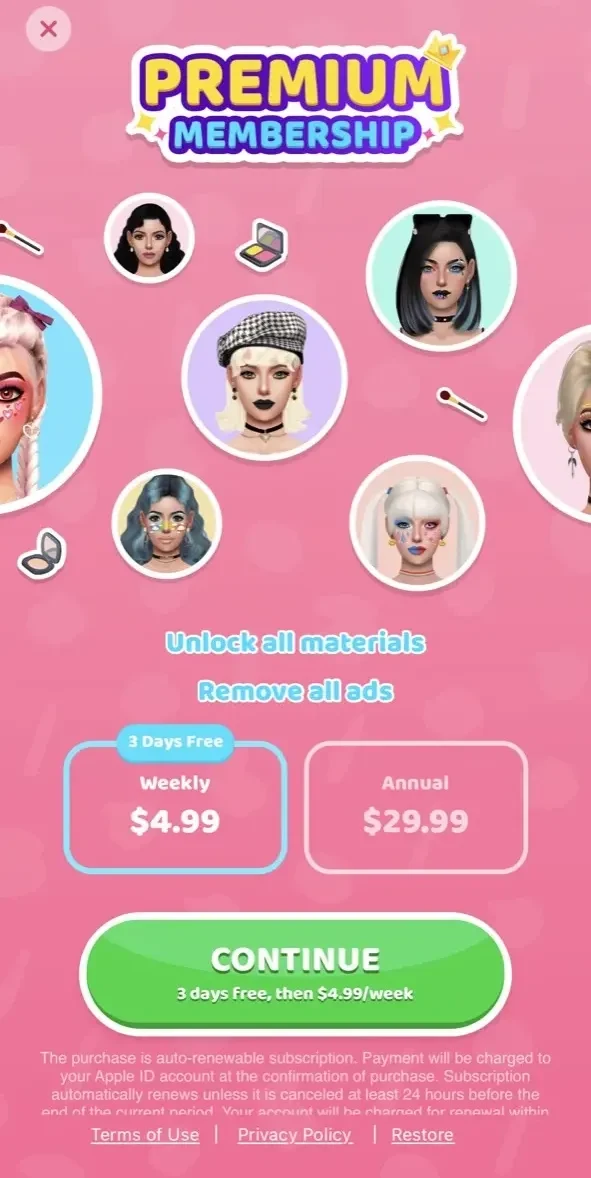 Makeup Artist paywall screen