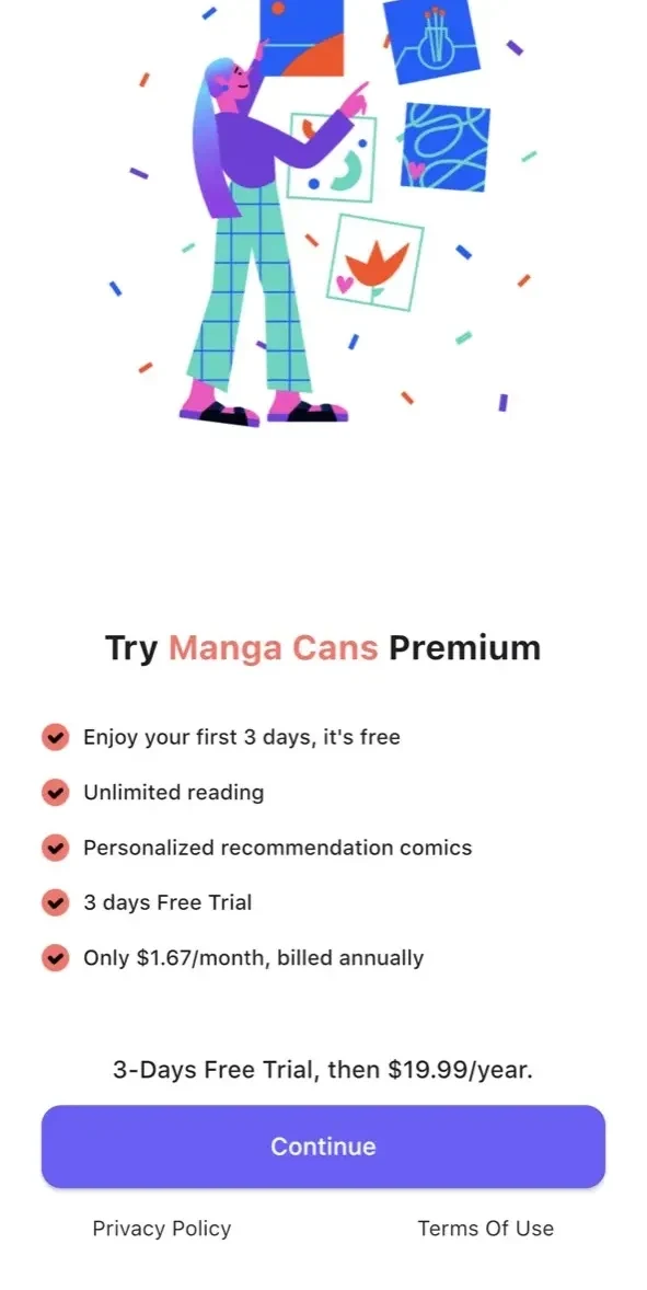 Manga Cans paywall screen