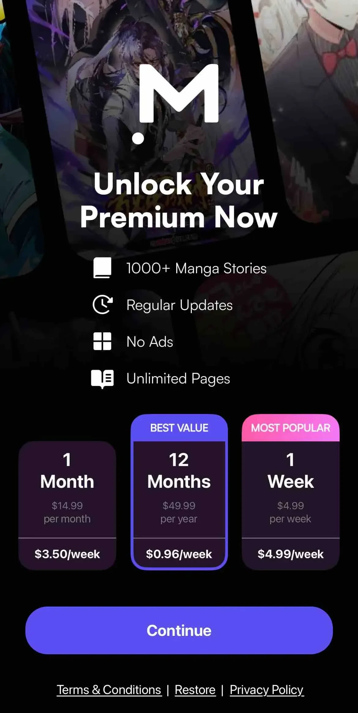 Manga Readеr paywall screen