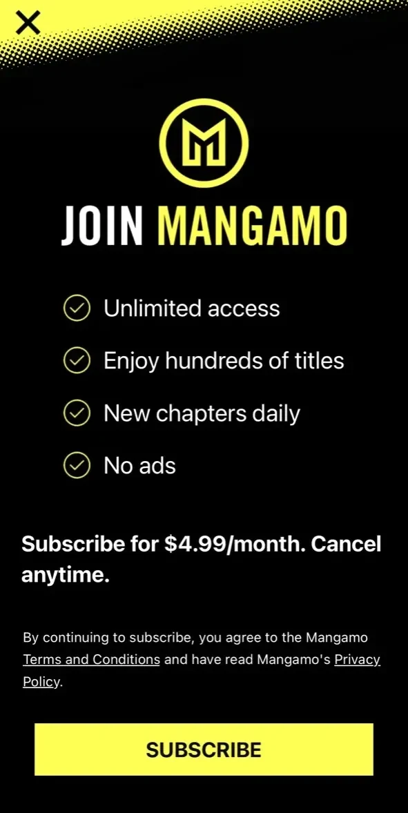 Mangamo Manga Reader paywall screen