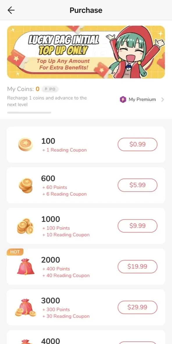 MangaToon paywall screen