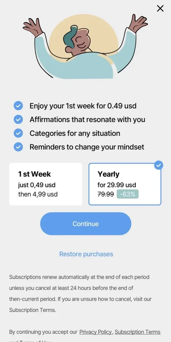 Manifest Affirmations paywall screen
